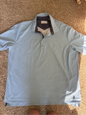Robert Graham Pale Blue Polo with Multicolor Inner Collar